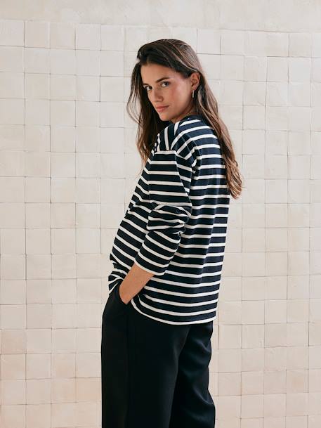 Striped Baggy T-Shirt in Organic Cotton for Maternity black 