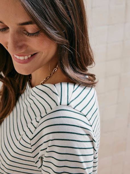 Striped Long Sleeve Top for Maternity & Nursing fir green 