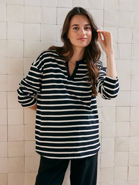 Striped Baggy T-Shirt in Organic Cotton for Maternity black 