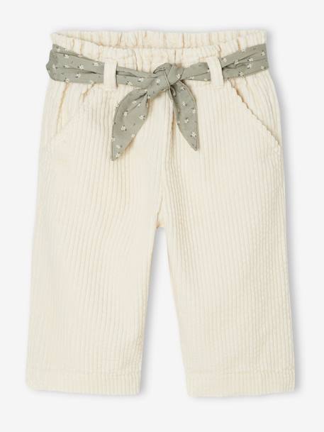 Wide Trousers in Corduroy with Flowers Belt for Babies old rose+vanilla 