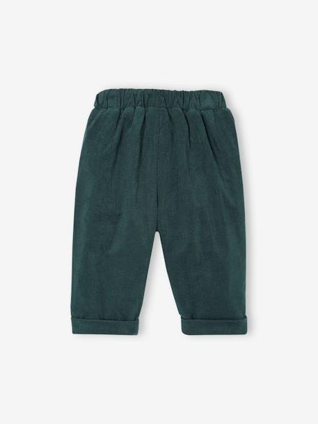 Corduroy Trousers with Polar Fleece Lining, for Babies fir green 