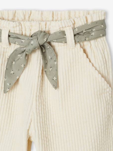 Wide Trousers in Corduroy with Flowers Belt for Babies old rose+vanilla 