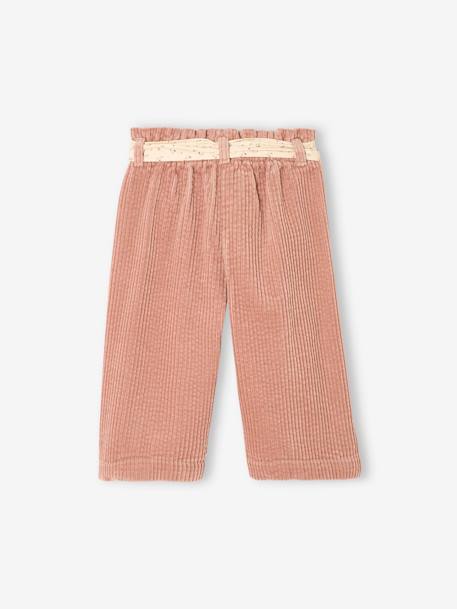 Wide Trousers in Corduroy with Flowers Belt for Babies old rose+vanilla 