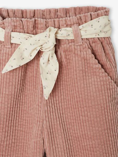 Wide Trousers in Corduroy with Flowers Belt for Babies old rose+vanilla 