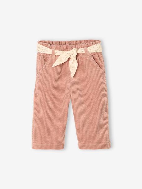 Wide Trousers in Corduroy with Flowers Belt for Babies old rose+vanilla 