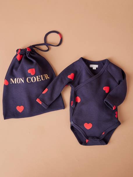 Maternity Ward Kit: 'Mon coeur' Nightie for Maternity + Bodysuit for Babies + Pouch by ENVIE DE FRAISE navy blue 