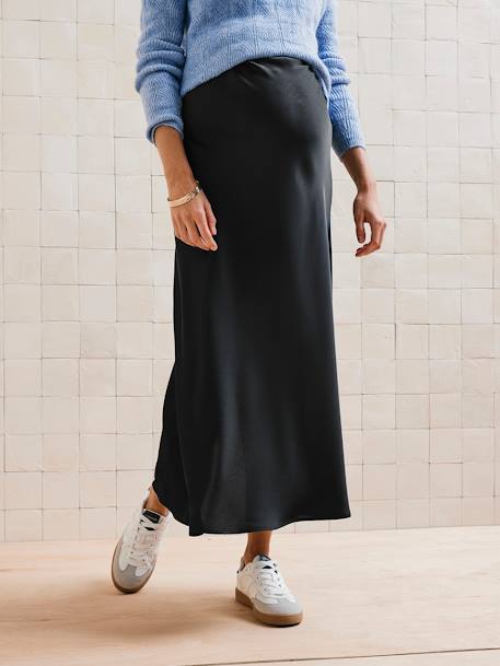 Long Sateen Skirt for Maternity black 