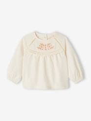 Baby-T-shirts & Roll Neck T-Shirts-Embroidered Blouse-Like Top, Long Sleeves, for Baby Girls