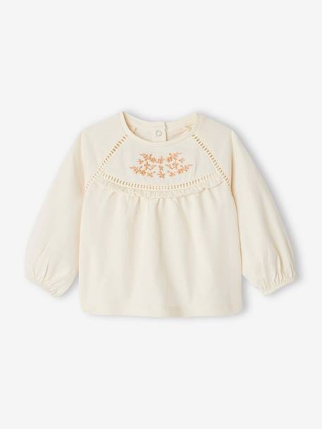 Embroidered Blouse-Like Top, Long Sleeves, for Baby Girls ecru 