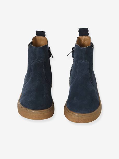 Leather Boots with Elastic & Zip, for Girls camel+navy blue 