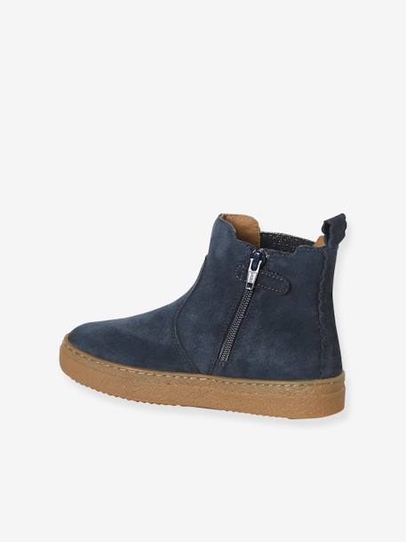 Leather Boots with Elastic & Zip, for Girls camel+navy blue 