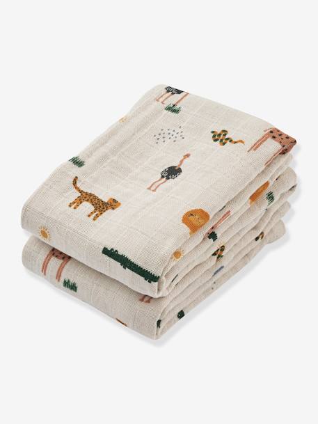 Set of 2 printed muslin swaddles - LIEWOOD beige+ecru 