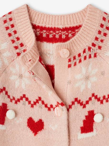 Jacquard Knit Christmas Cardigan with Shimmery Details for Girls rosy 