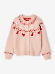 -Jacquard Knit Christmas Cardigan with Shimmery Details for Girls