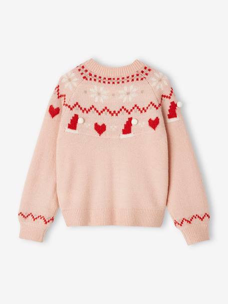 Jacquard Knit Christmas Cardigan with Shimmery Details for Girls rosy 