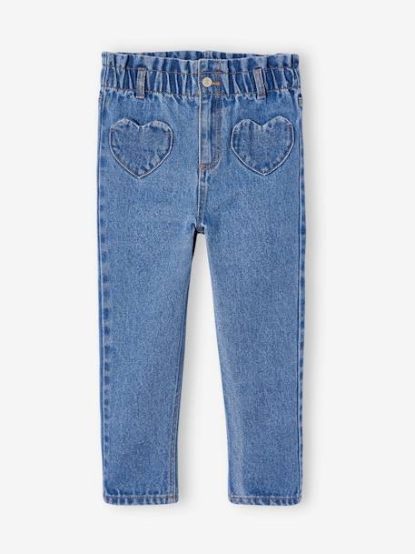 Paperbag Jeans, Heart-Shaped Pockets, for Girls brut denim+medium blue 