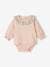 Long Sleeve Bodysuit Top with Ruffled Collar, for Babies rosy+WHITE LIGHT SOLID WITH DESIGN 