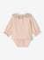 Long Sleeve Bodysuit Top with Ruffled Collar, for Babies rosy+WHITE LIGHT SOLID WITH DESIGN 