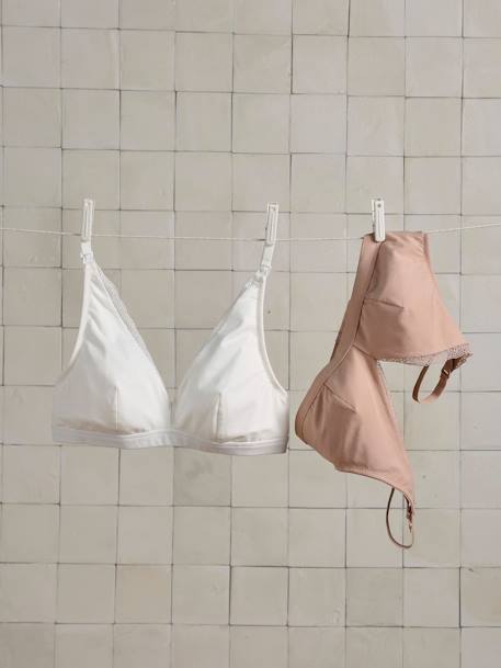 Pack of 2 Cotton Triangle Bras, Nursing Special BEIGE LIGHT SOLID+BLACK DARK SOLID+sand beige 