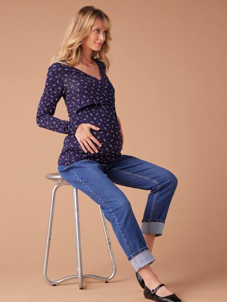 Floral Printed Top for Maternity, Fiona by ENVIE DE FRAISE navy blue 