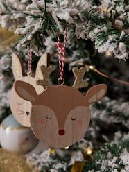 Bedding & Decor-Pack of 6 Wooden Christmas Baubles with Papier-Mâché-Effect