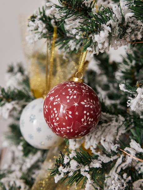 Pack of 6 Traditional Christmas Baubles printed red 