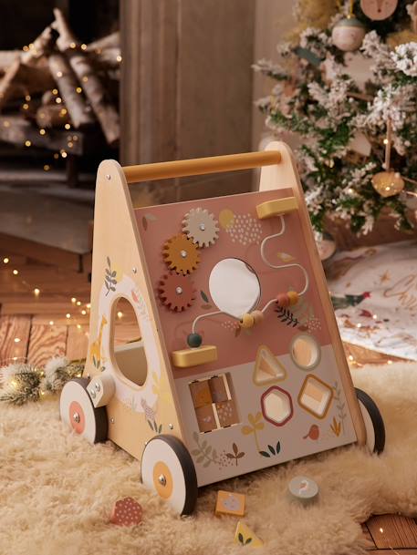 Wooden Walker with Brakes - Wood FSC® Certified rose+WHITE MEDIUM SOLID WITH DESIGN+wood 