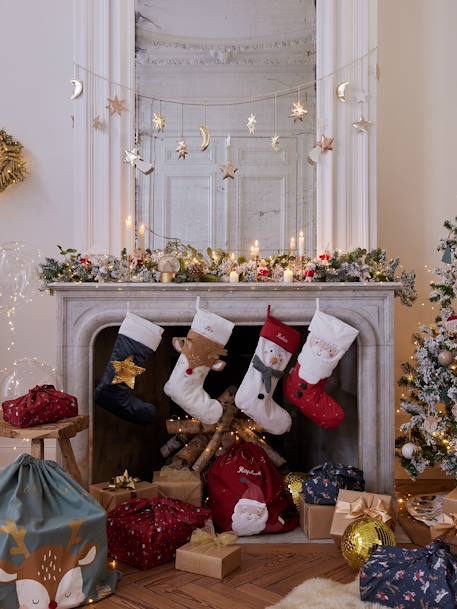 Christmas Garland in Wood with Gold-Coloured Moon & Stars gold 