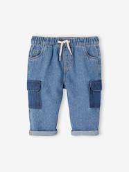 -Cargo-Type Jeans with Contrasting Pockets, for Babies