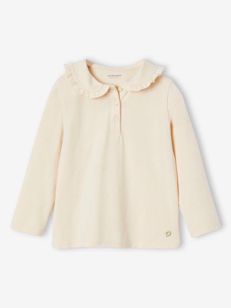 Long Sleeve Top with Ruffled Peter Pan Collar for Girls vanilla 