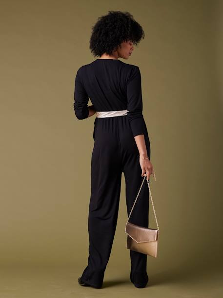 Wide Maternity & Nursing Special Jumpsuit, Reversible Belt, ENVIE DE FRAISE black 