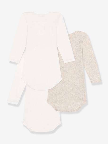 Pack of 3 Long Sleeve Bodysuits by Petit Bateau beige+white 