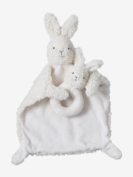 Rabbit Comforter & Rattle in Sherpa white 