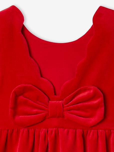 Velour Occasionwear Dress with Bow on the Back, for Girls Dark Red+green 