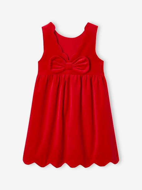 Velour Occasionwear Dress with Bow on the Back, for Girls Dark Red+green 