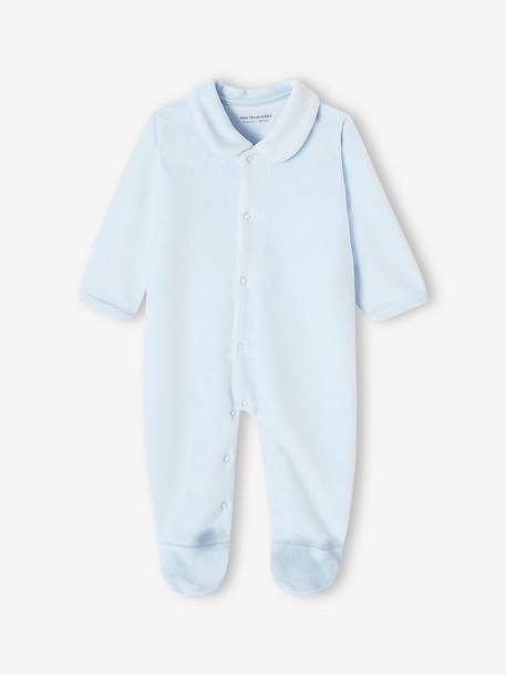 Pack of 2 Sleepsuits in Velour for Baby Girls sky blue 