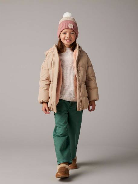 Down Jacket, Detachable Gloves, for Girls cappuccino 