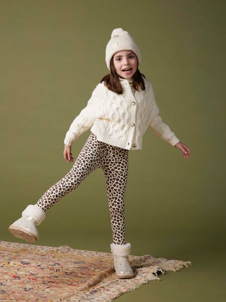 Cable Knit Cardigan for Girls ecru 