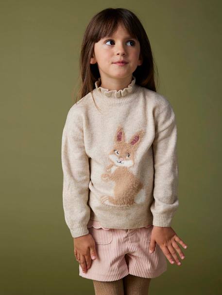 Glittery Animal Jacquard Knit Jumper for Girls dusky pink+marl beige 