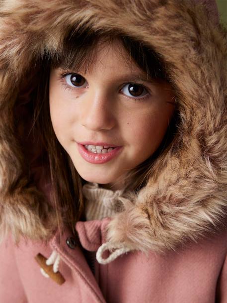 Hooded Duffel Coat with Toggles, in Woollen Fabric, for Girls blush+camel 