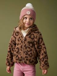 Girls-Coats & Jackets-Jackets-Hooded Jacket in Sherpa with Leopard Print for Girls