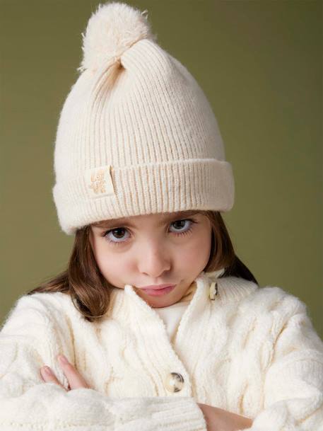 Rib Knit Set: Beanie + Scarf + Mittens/Fingerless Gloves marl beige+old rose 