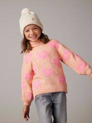 Girls-Polo Neck Jumper in Fuzzy Knit with Maxi Motifs for Girls