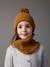 Beanie + Snood + Gloves or Mittens Set in Cable Knit for Girls ecru+mustard 