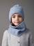 Beanie + Snood + Mittens Set in Shimmering Cable-Knit grey blue+PINK MEDIUM SOLID 