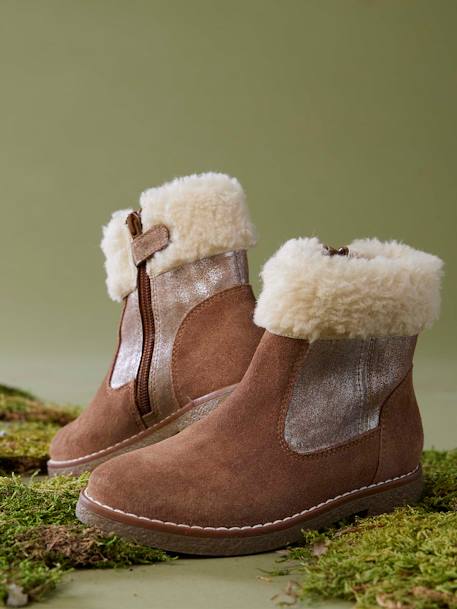 Leather Boots with Fur Lining & Zip, for Girls camel 