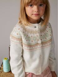 Girls-Cardigans, Jumpers & Sweatshirts-Cardigans-Fancy Jacquard Knit Cardigan in Shimmery Yarn for Girls