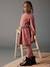 Velour Dress with Striped Iridescent Belt, for Girls dusky pink+peacock blue 