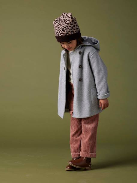 Hooded Jacket in Flannel-Effect Woollen Fabric, for Girls marl grey 