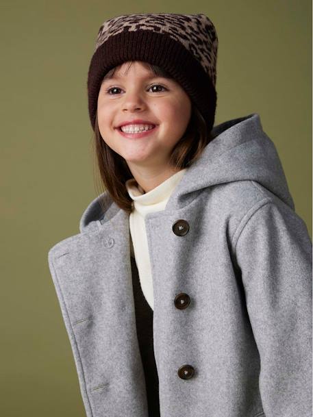 Hooded Jacket in Flannel-Effect Woollen Fabric, for Girls marl grey 